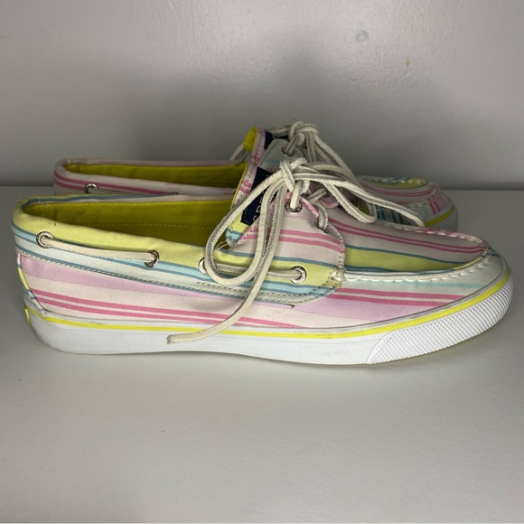 Sperry Top-Sider Women Size 8.5M Bahama Pink/Lime Stripe Canvas Boat Shoes - Picture 7 of 12
